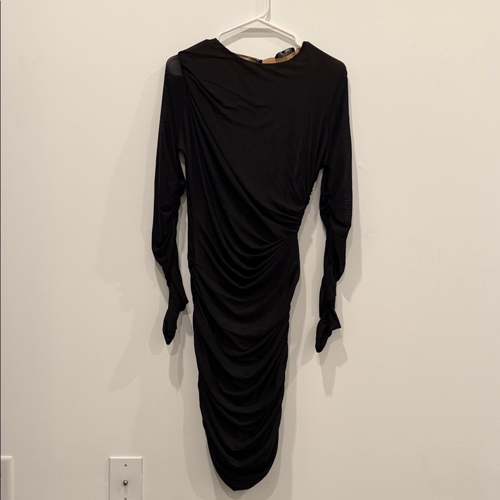 JLUXLABEL Black Long Sleeve Ruched Dress